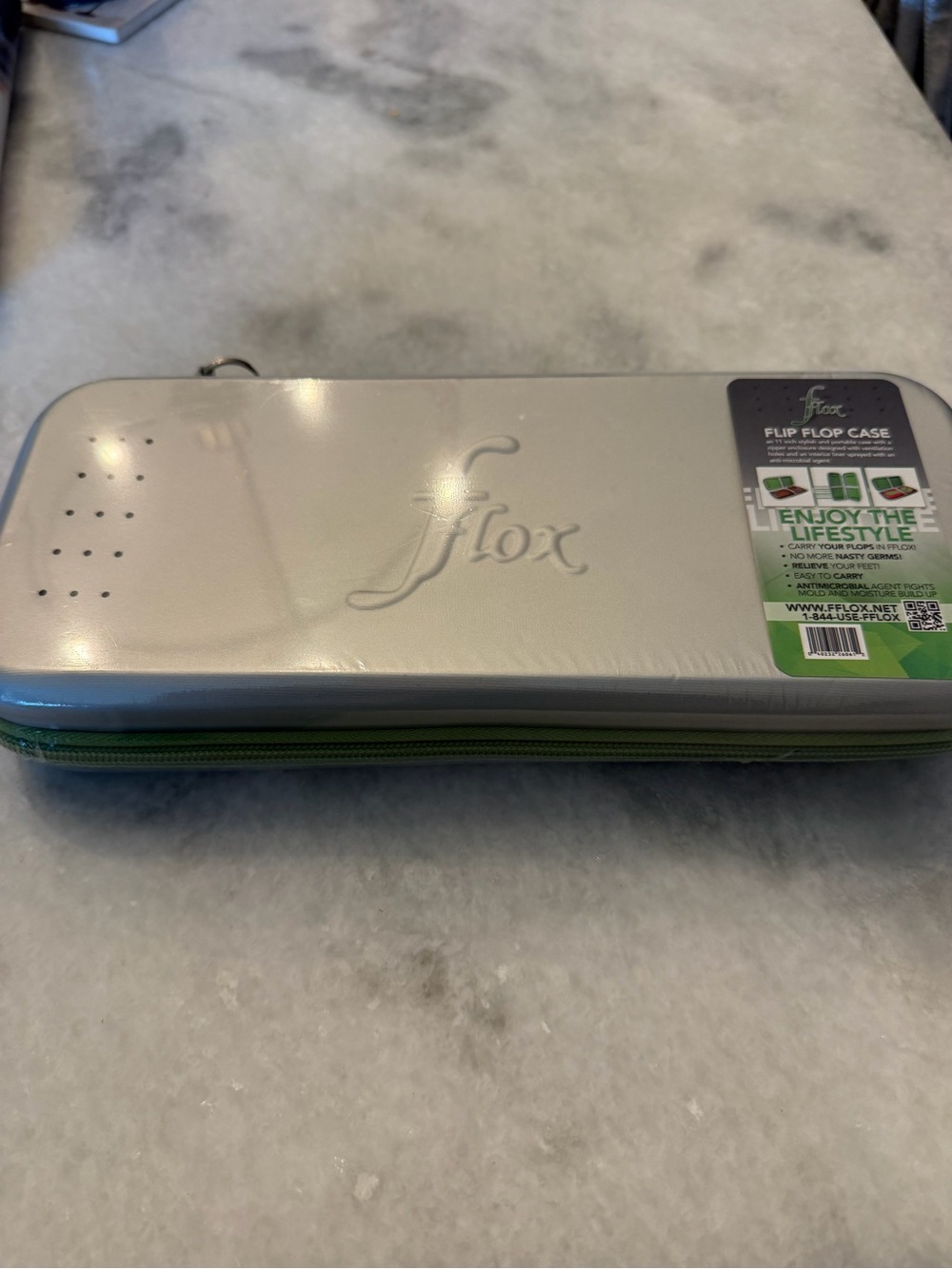 Grey Flip-Flop Travel Case with Green Trim